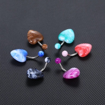 Barra de aço cirurgico 316L para umbigo com coração e bola acrilico E5906