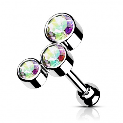 Barra  100%  aço cirúrgico com 3 cristal forma curva - JAB06