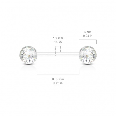 Body piercing - Barra de Língua em silicone com bolas acrilico purpurinas BXL2