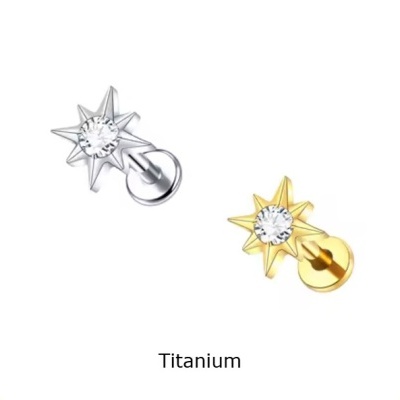 Labret de titânio com zirconia estrela cintilante TC385