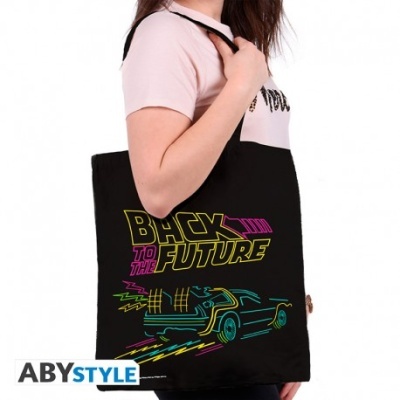 BACK TO THE FUTURE - Tote Bag - "Neon DeLorean"