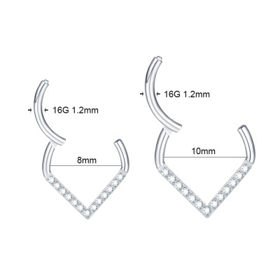Joia de Titânio para septo com triângulo de micro zircónias e fecho click TF606
