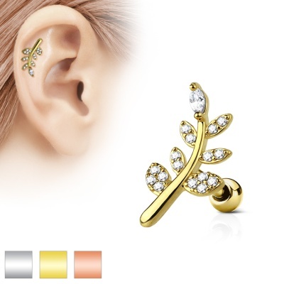 Barra pequena  de  aço cirúrgico com ramo de cristais - JA18277