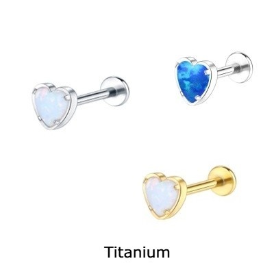 Joia labret em Titanio com coração de opala TC026