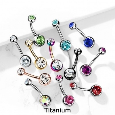 Jóia para umbigo em TITÂNIO  com 2  zircónias rosca externa T23N04