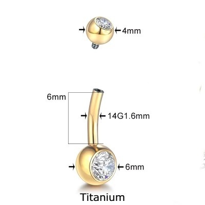Joia umbigo Titanio dourado com 2 zirconias TN005 mini