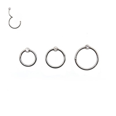 Argola em aço cirurgico com bola e cristal PY-052