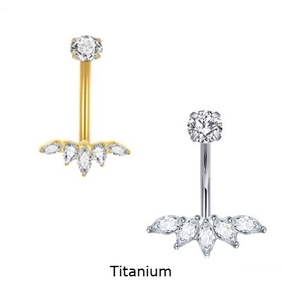 Piercing banana de Titânio com zirconia no topo e formação de 5 cristais TN028