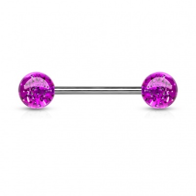 Barra de Língua em aço cirúrgico com bolas de purpurinas - 000BL