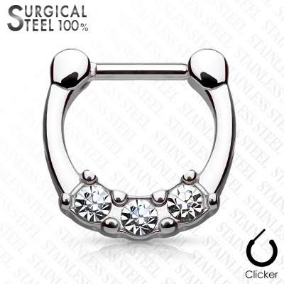 Piercing septo em aço cirurgico 316L fecho click com 3 cristais SEPS-42
