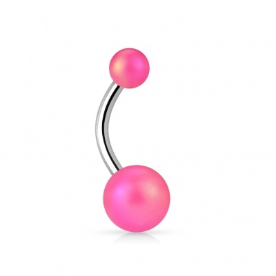 Barra curva (banana) em aço cirurgico para umbigo com bolas acrilico cor mate NA53