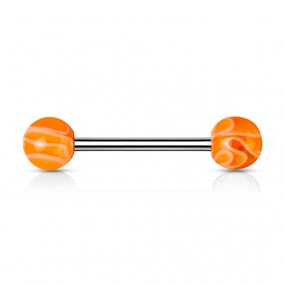 Body piercings - Barra de Língua em aço cirúrgico 316L com bolas mármore - 000BW