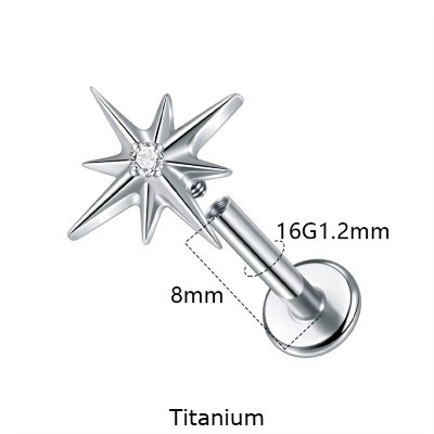 Joia labret em Titânio com estrela radiante e cristal TC297