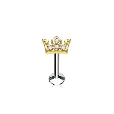 Labret de cartilagem em aço cirúrgico com coroa de cristais  - LIQ11