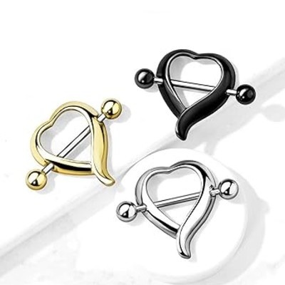 Piercing de mamilo em aço cirurgico com forma de coração K11118