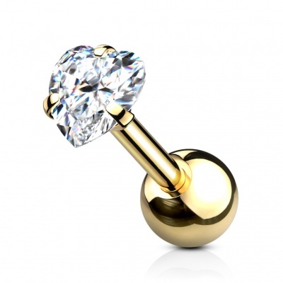 Barra  de  aço cirúrgico com cristal em forma de coração - JA10