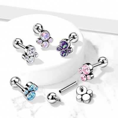 Jóia de Titânio G23, barra com rosca interna, com bola e conjunto de 4 zirconias biseladas TIJ10