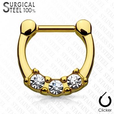 Piercing septo em aço cirurgico 316L fecho click com 3 cristais SEPS-42