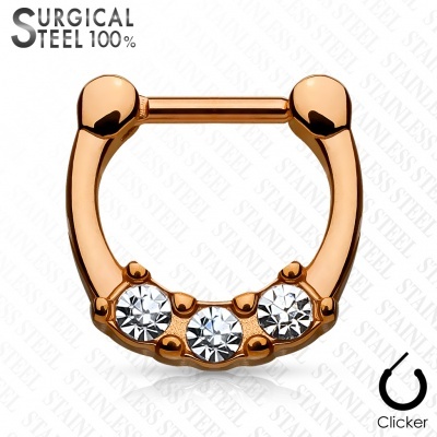 Piercing septo em aço cirurgico 316L fecho click com 3 cristais SEPS-42