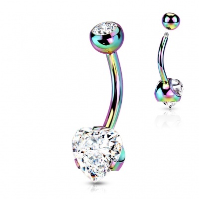 Barra curva aço cirurgico 316L para umbigo, cristal coração NS10