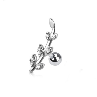 Jóia - Barra  de  aço cirúrgico com folhas e cristais - JA15381  cartilagem