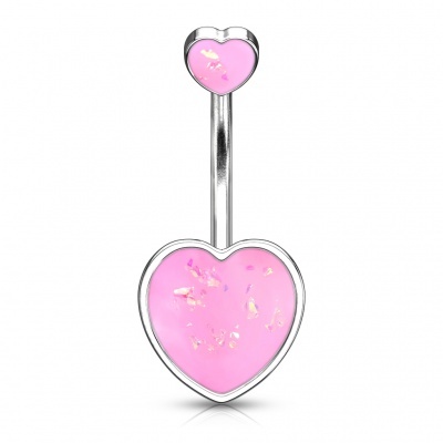 Barra curva - Banana de umbigo aço cirúrgico com corações - NSQ-5056