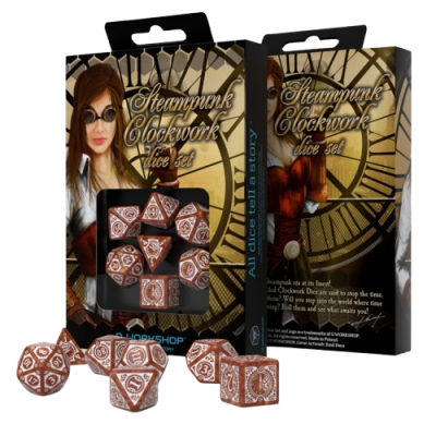 Q Workshop - Steampunk Clockwork Caramel & White - Dice Set