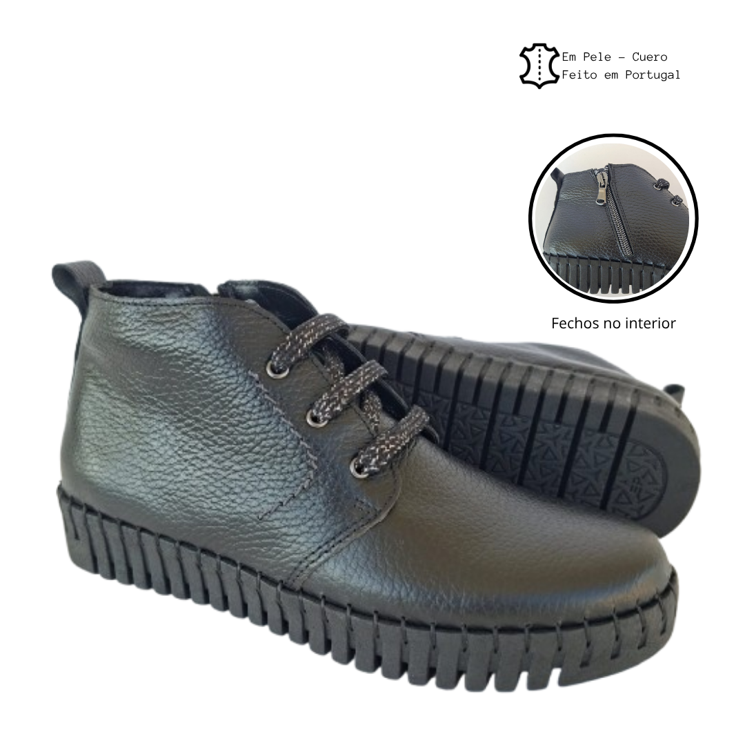 Botins Confortáveis Pele Preto com fechos Love Comfort Botins Confortáveis Pele Preto com fechos Love Comfort