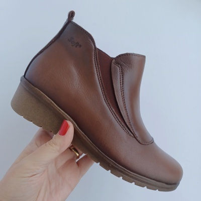 Bota Confortável em Pele Elástico Castanha Drakart Bota Confortável em Pele Elástico Castanha Drakart