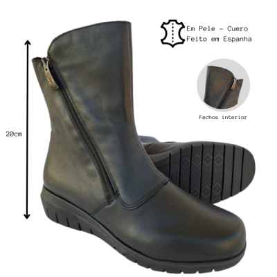 Bota Confortável em Pele Preta Média Valeria's