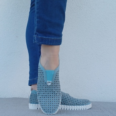 Sapatilha Confortável Pele Love Comfort Azul (pés magros)