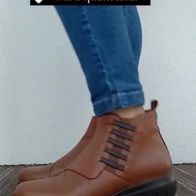 Bota Confortável Pele Elásticos Castanha