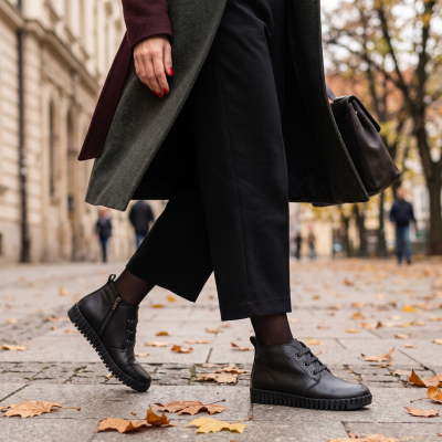 Botins Confortáveis Pele Preto com fechos Love Comfort