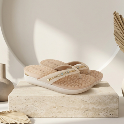 Chinelo Dedo Cunha Modare Creme