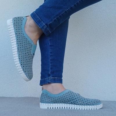 Sapatilha Confortável Pele Love Comfort Azul (pés magros)