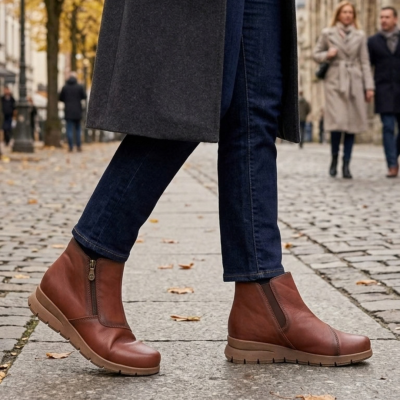 Bota Confortável em Pele Camel Valeria's