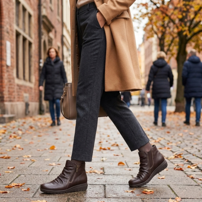 Bota Confortável em Pele Cognac Valeria's