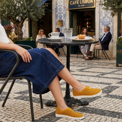 Sapatilha Confortável Pele Love Comfort Laranja (pés magros)