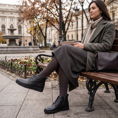 Botins Confortáveis Pele Preto com fechos Love Comfort