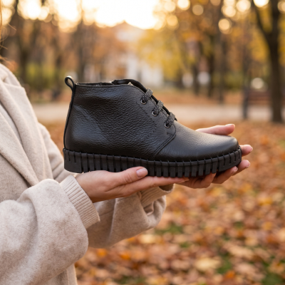 Botins Confortáveis Pele Preto com fechos Love Comfort