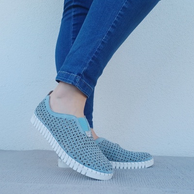 Sapatilha Confortável Pele Love Comfort Azul (pés magros)