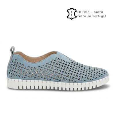 Sapatilha Confortável Pele Love Comfort Azul (pés magros)