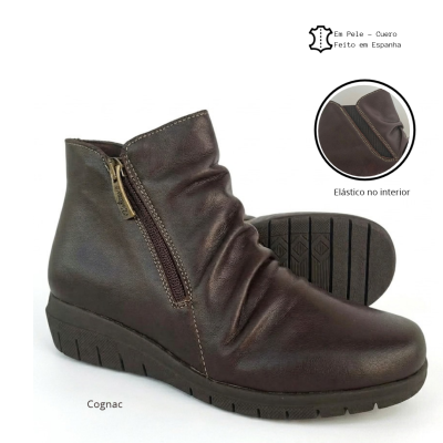 Bota Confortável em Pele Cognac Valeria's