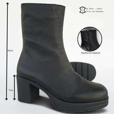 Bota Conforto em Pele Cano Médio Salto Valeria's
