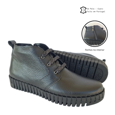 Botins Confortáveis Pele Preto com fechos Love Comfort