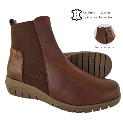 Bota Confortável em Pele Castanha Valeria's