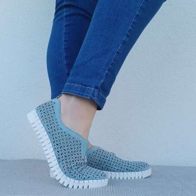 Sapatilha Confortável Pele Love Comfort Azul (pés magros)