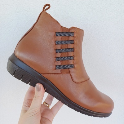 Bota Confortável Pele Elásticos Castanha Bota Confortável Pele Elásticos Castanha