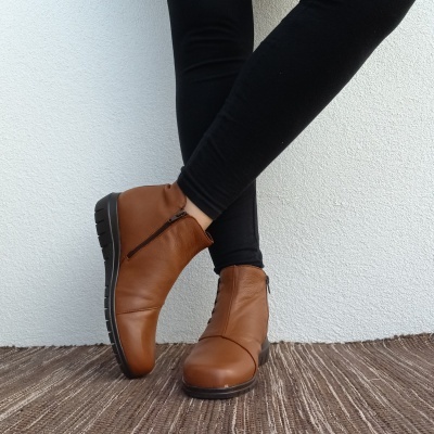 Bota Confortável Pele Elásticos Castanha Bota Confortável Pele Elásticos Castanha