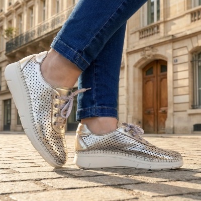 Sapatilhas Anatómicas em Pele Prata Love Comfort